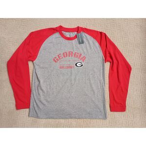 NWT University of Georgia Bulldogs Shirt Large Red & Gray Raglan Long Sleeve UGA